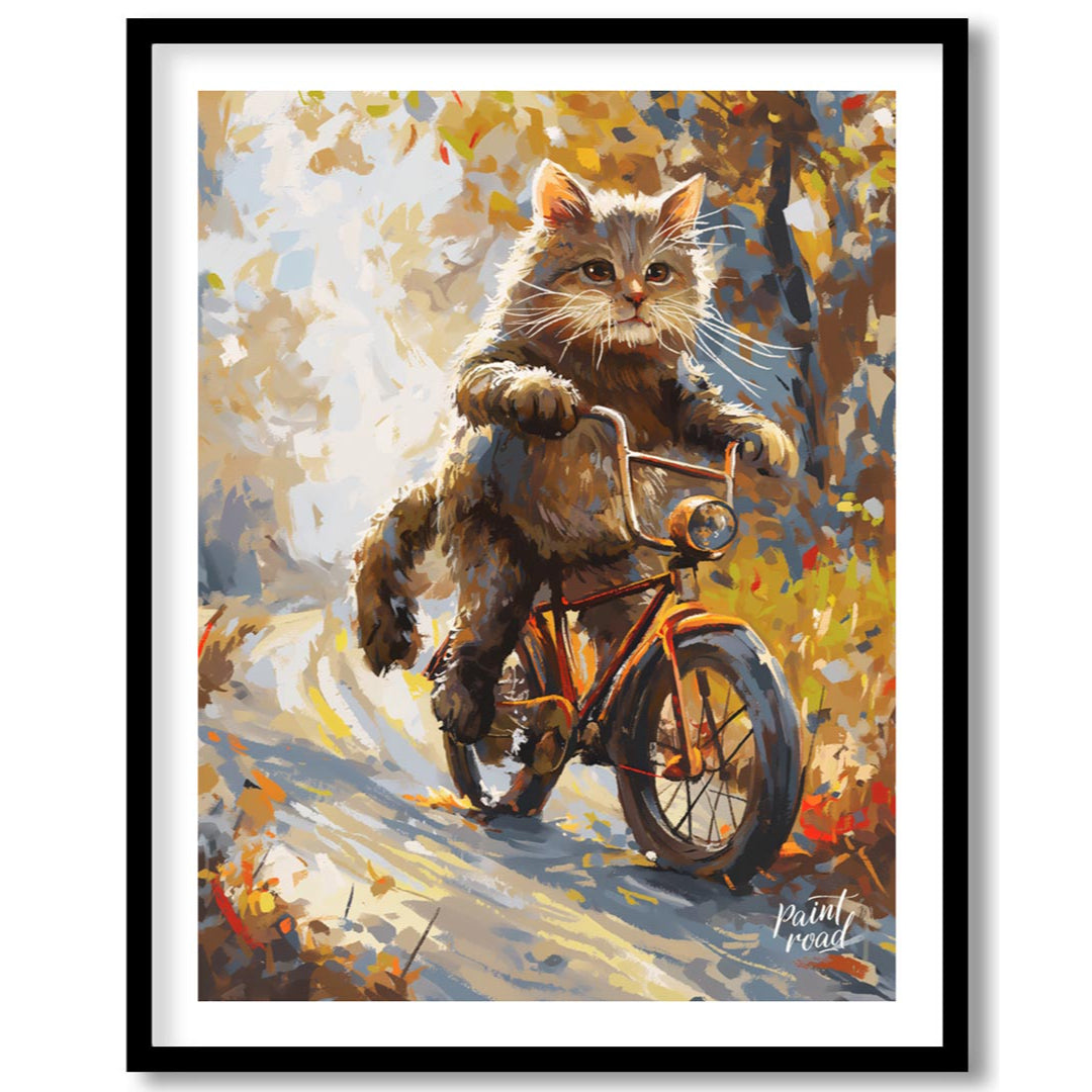 This whimsical digital painting depicts a fluffy brown cat, with vibrant green eyes and prominent w… for lovely house