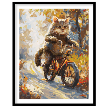 This whimsical digital painting depicts a fluffy brown cat, with vibrant green eyes and prominent w… for lovely house