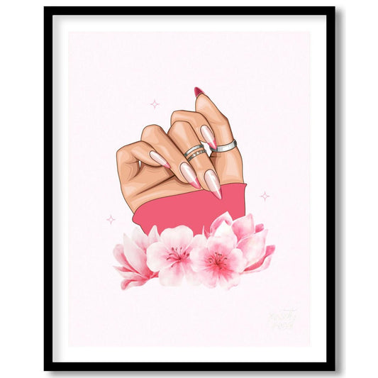 This elegant and delicate illustration celebrates feminine beauty and self-care, focusing on a beau… for room