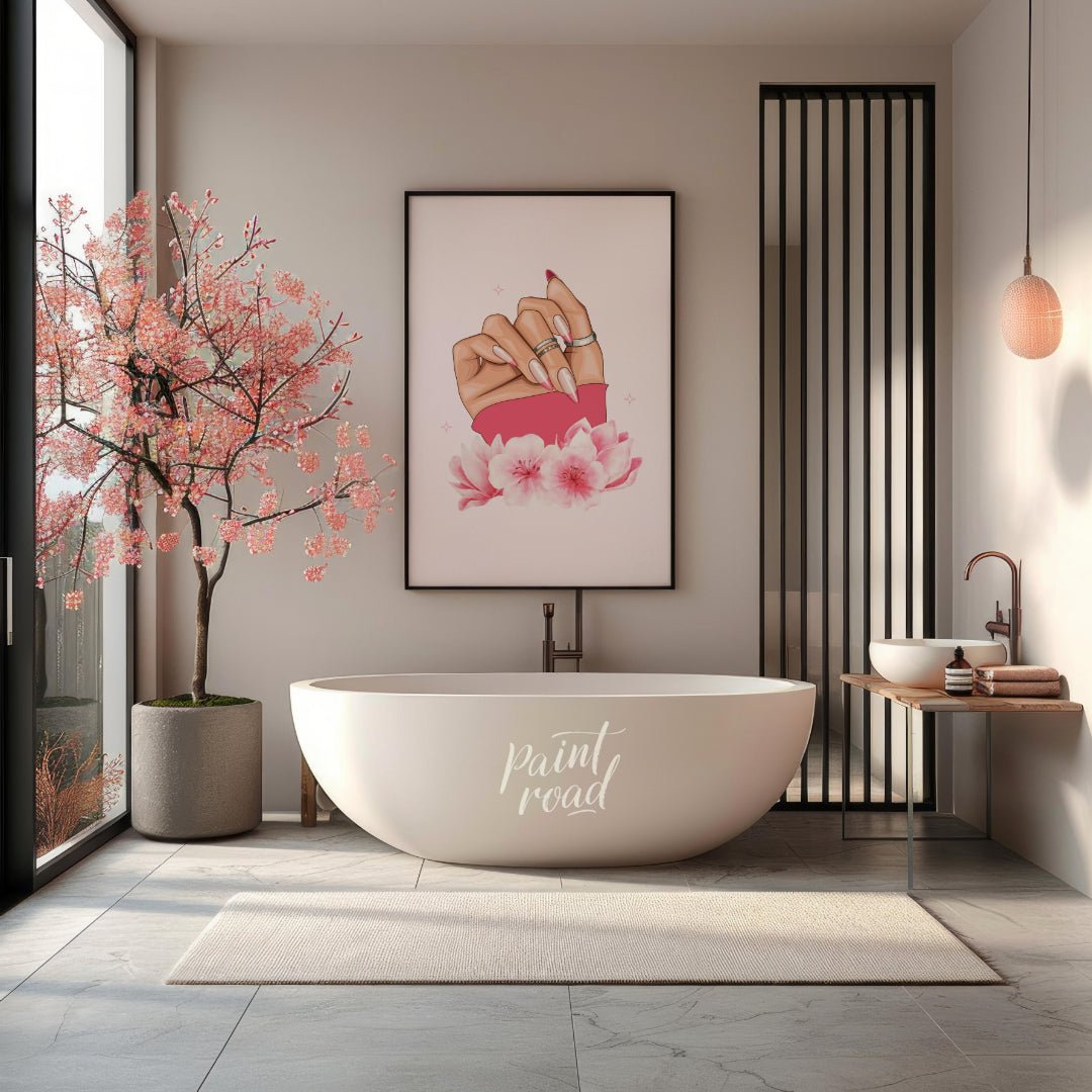Feminine Nail Art Painting available online at Paintroad showing bathroom beauty art and beauty blogger