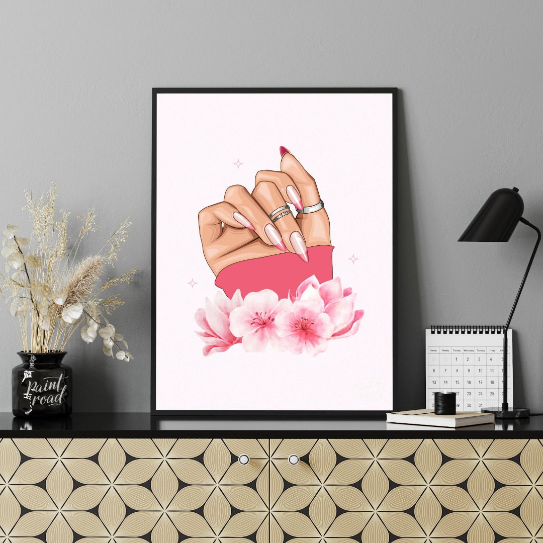 Feminine Nail Art Painting available online at Paintroad showing bathroom beauty art and beauty blogger