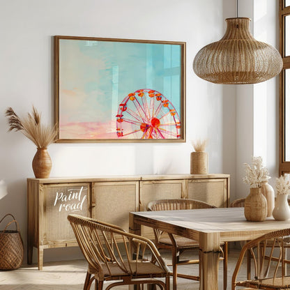 This dreamy watercolor painting captures the whimsical essence of a Ferris wheel against a vast, pa… for dining room
