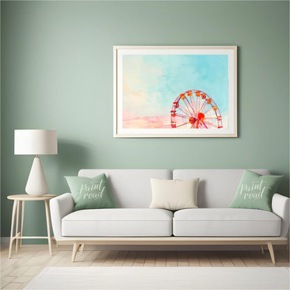 This dreamy watercolor painting captures the whimsical essence of a Ferris wheel against a vast, pa… for living room