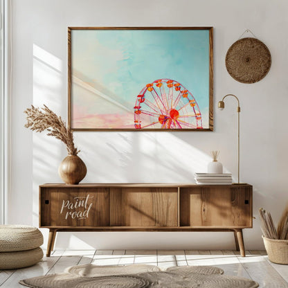 This dreamy watercolor painting captures the whimsical essence of a Ferris wheel against a vast, pa… for living room