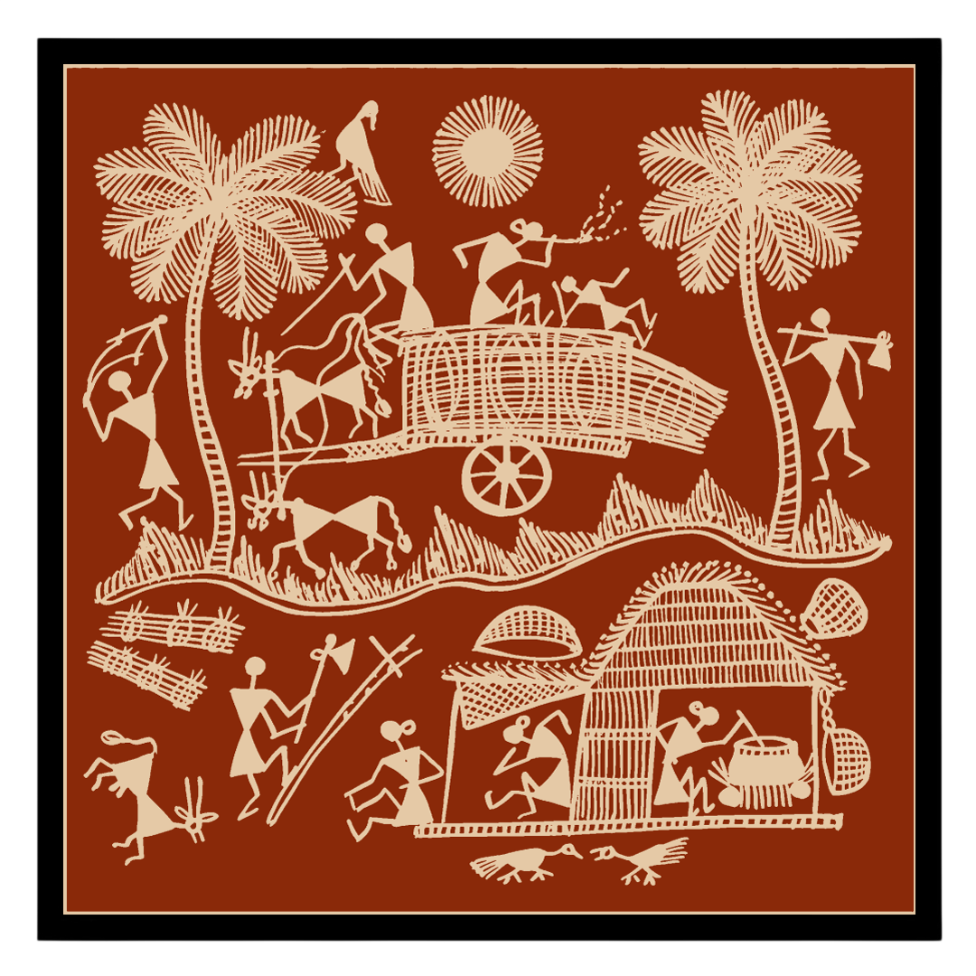 Immerse yourself in the vivid tapestry of village life with this exquisite Warli art piece, for interior