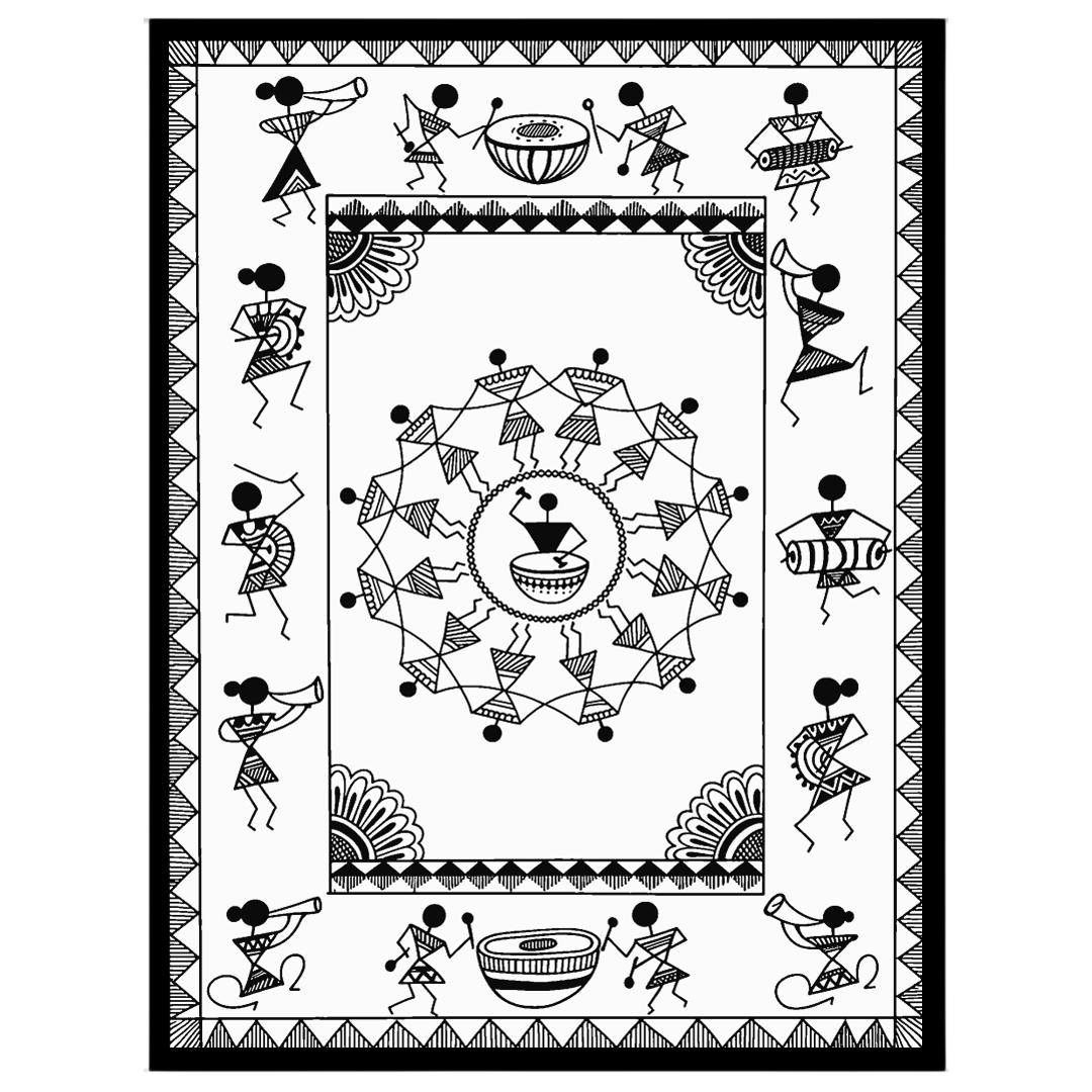Experience the lively spirit of village life with this captivating Warli art piece, showcasing for kitchen