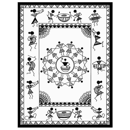 Experience the lively spirit of village life with this captivating Warli art piece, showcasing for kitchen