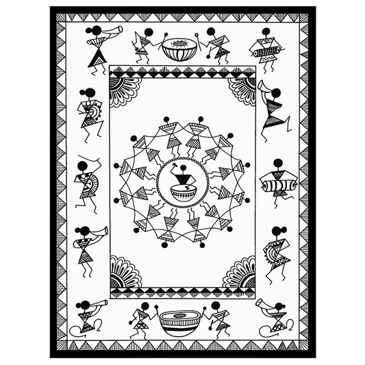 Experience the lively spirit of village life with this captivating Warli art piece, showcasing for kitchen