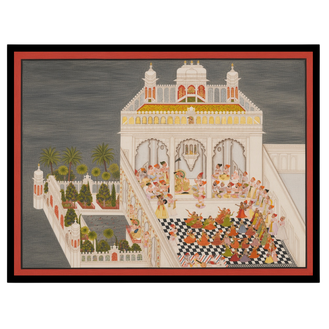 Immerse yourself in the exquisite elegance of Indo-Mughal art with this captivating portrayal of a for dwelling