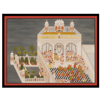 Immerse yourself in the exquisite elegance of Indo-Mughal art with this captivating portrayal of a for dwelling