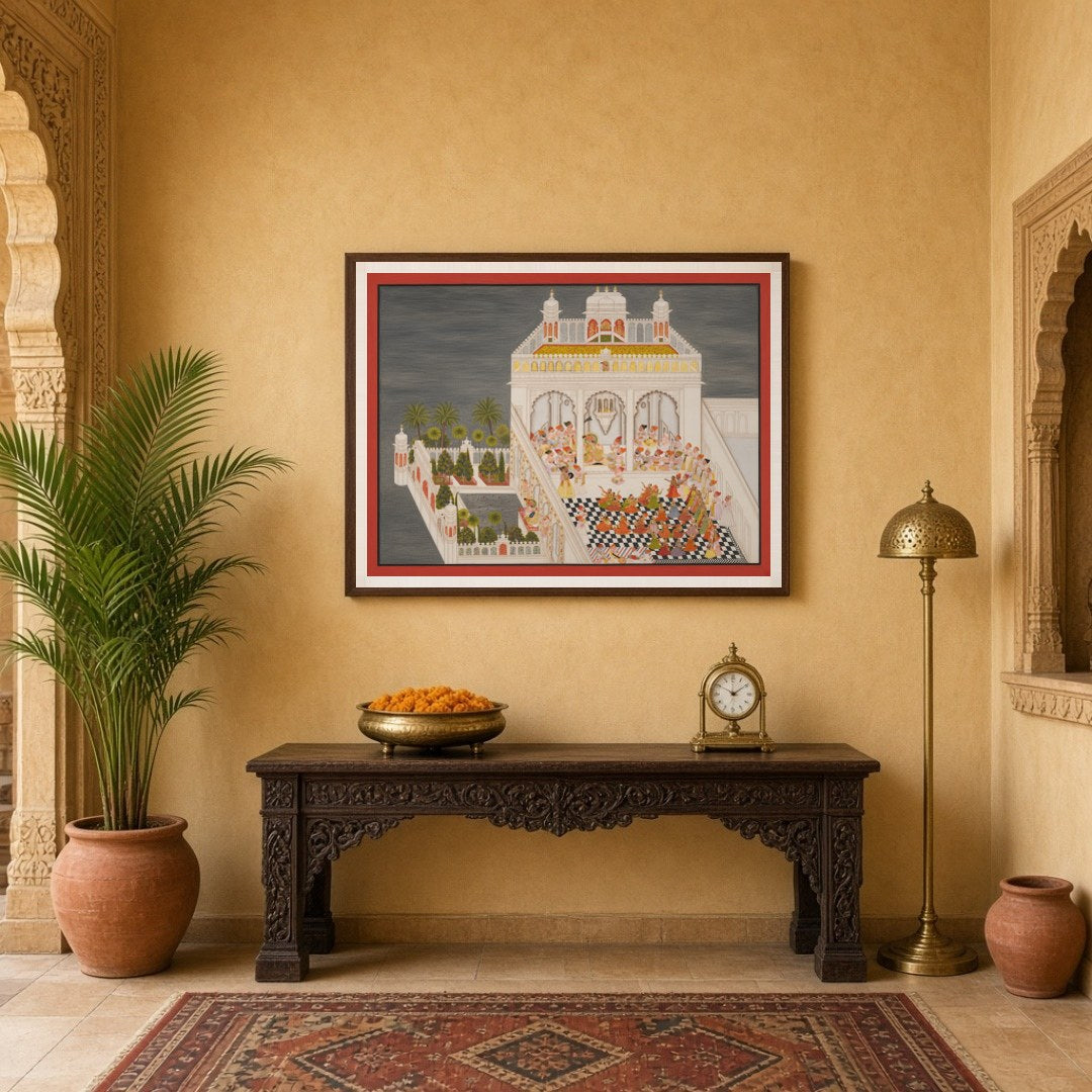 Immerse yourself in the exquisite elegance of Indo-Mughal art with this captivating portrayal of a for Entrance