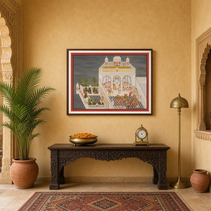 Immerse yourself in the exquisite elegance of Indo-Mughal art with this captivating portrayal of a for Entrance