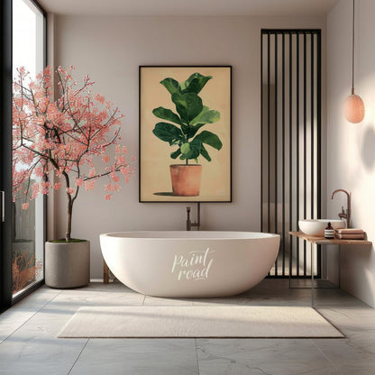 This charming and contemporary illustration features a tall, healthy Fiddle Leaf Fig plant, a popul… for bathroom