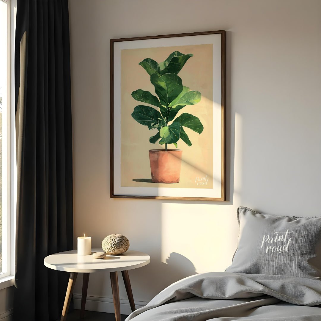 This charming and contemporary illustration features a tall, healthy Fiddle Leaf Fig plant, a popul… for bedroom