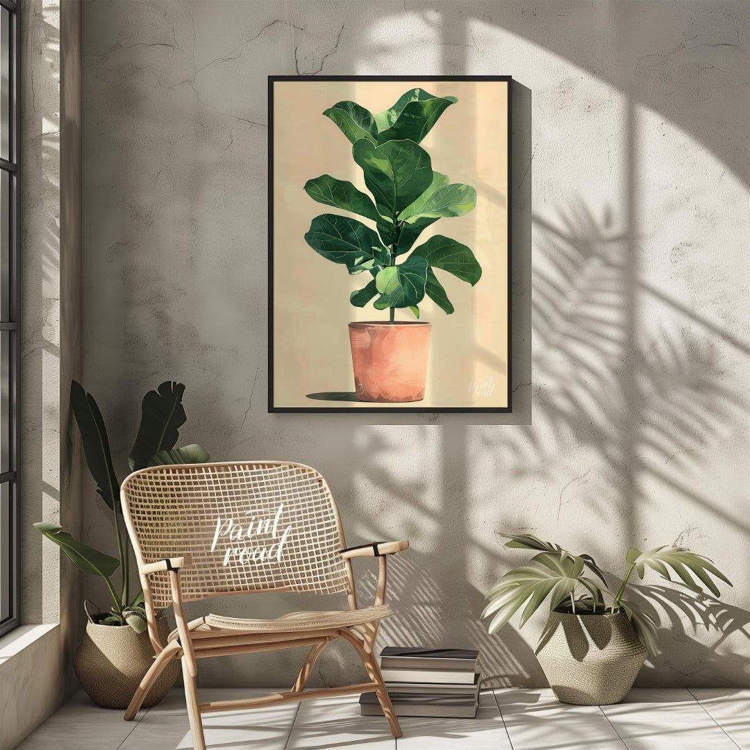 This charming and contemporary illustration features a tall, healthy Fiddle Leaf Fig plant, a popul… for living room