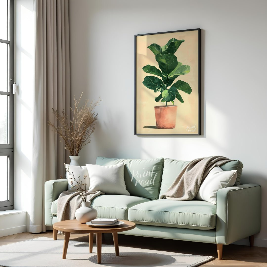 This charming and contemporary illustration features a tall, healthy Fiddle Leaf Fig plant, a popul… for living room