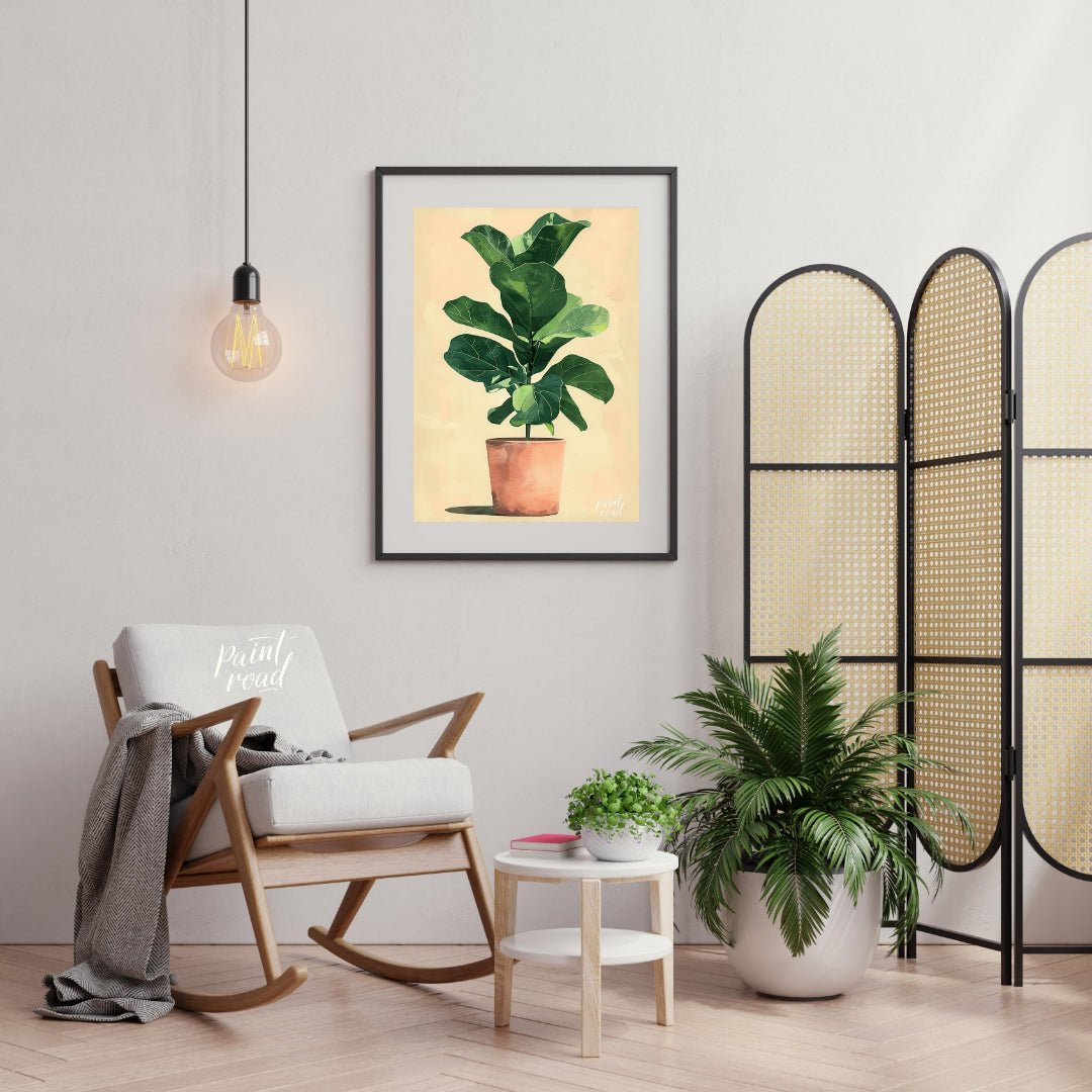 This charming and contemporary illustration features a tall, healthy Fiddle Leaf Fig plant, a popul… for living room