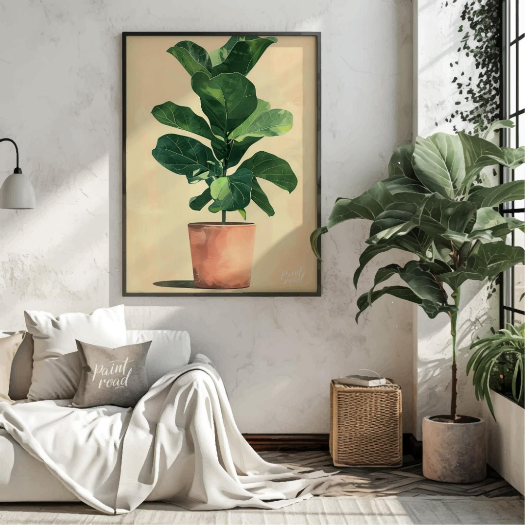 This charming and contemporary illustration features a tall, healthy Fiddle Leaf Fig plant, a popul… for living room