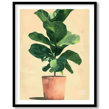 This charming and contemporary illustration features a tall, healthy Fiddle Leaf Fig plant, a popul… for lovely house