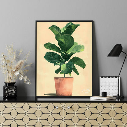 This charming and contemporary illustration features a tall, healthy Fiddle Leaf Fig plant, a popul… for office