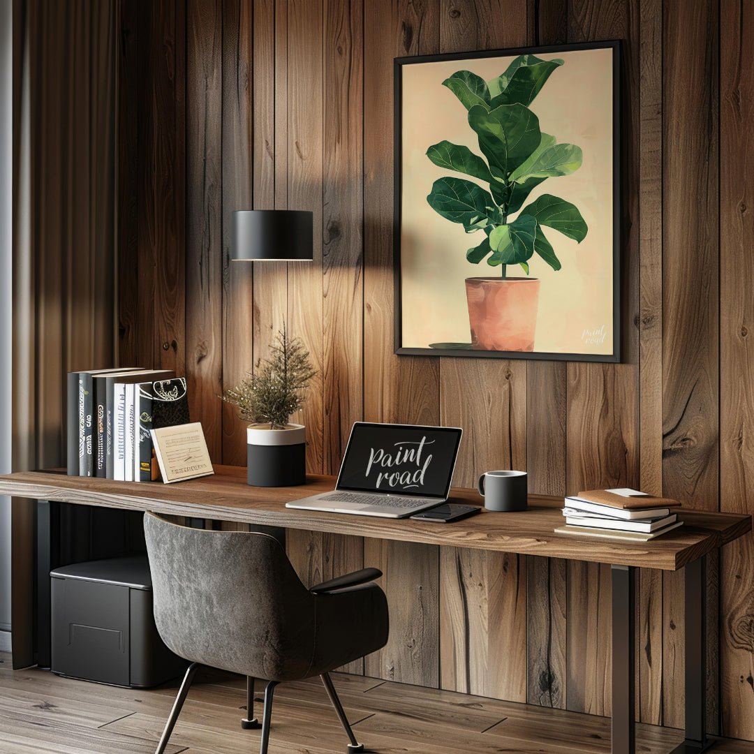 This charming and contemporary illustration features a tall, healthy Fiddle Leaf Fig plant, a popul… for office