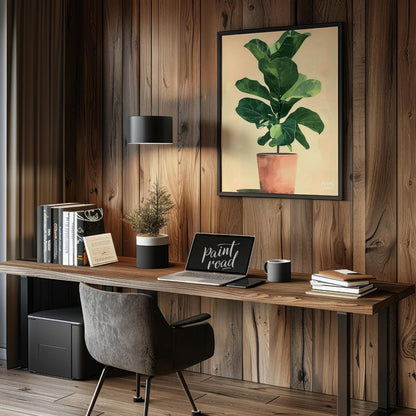 This charming and contemporary illustration features a tall, healthy Fiddle Leaf Fig plant, a popul… for office