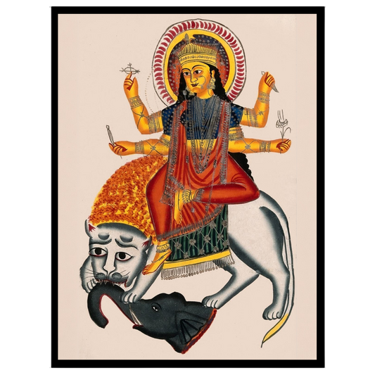 Experience the divine power and courage with this stunning Kalighat artwork featuring Goddess for room