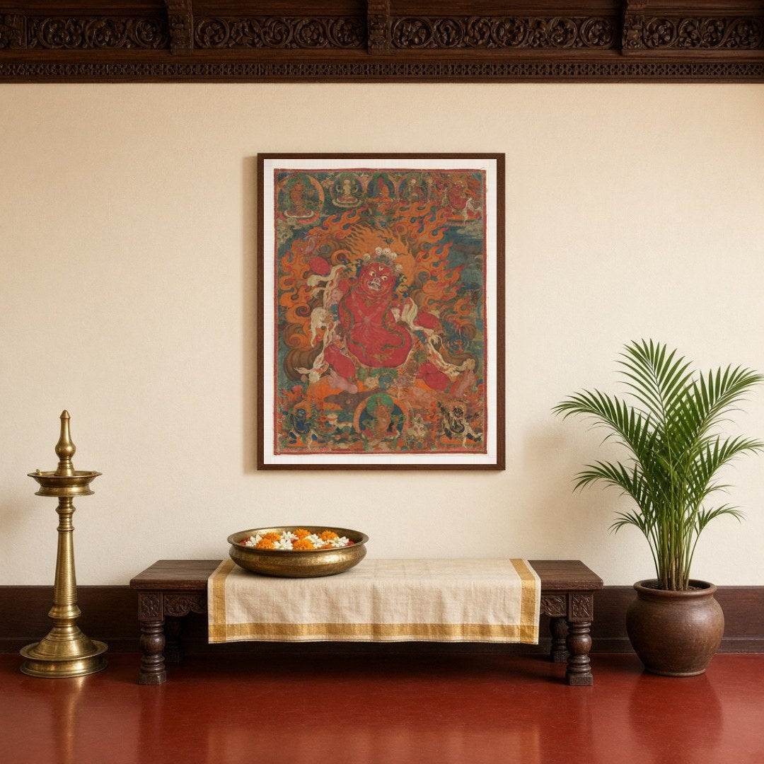 Immerse yourself in the potent energy of 'Fierce Protector of Enlightenment,' a captivating Thangka for Entrance