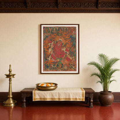 Immerse yourself in the potent energy of 'Fierce Protector of Enlightenment,' a captivating Thangka for Entrance