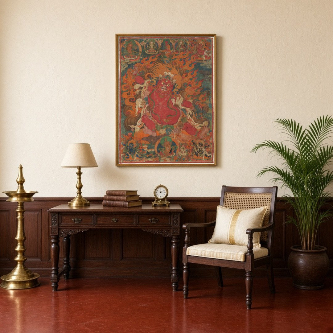Immerse yourself in the potent energy of 'Fierce Protector of Enlightenment,' a captivating Thangka for Study