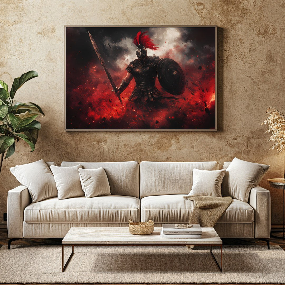 This mesmerizing artwork captures the intensity of a warrior engulfed in a storm of flames and for Family Room