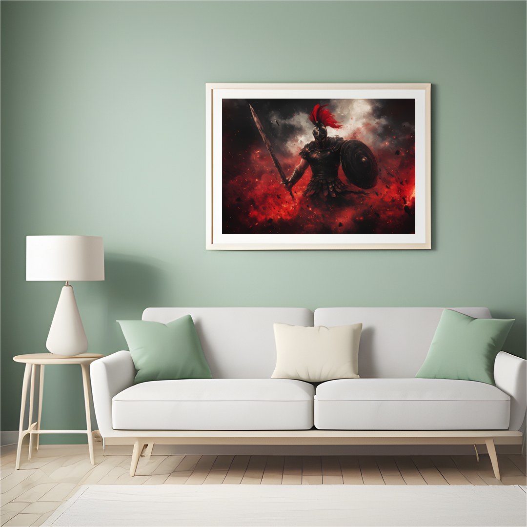 This mesmerizing artwork captures the intensity of a warrior engulfed in a storm of flames and for Hall
