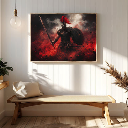 This mesmerizing artwork captures the intensity of a warrior engulfed in a storm of flames and for Hallway