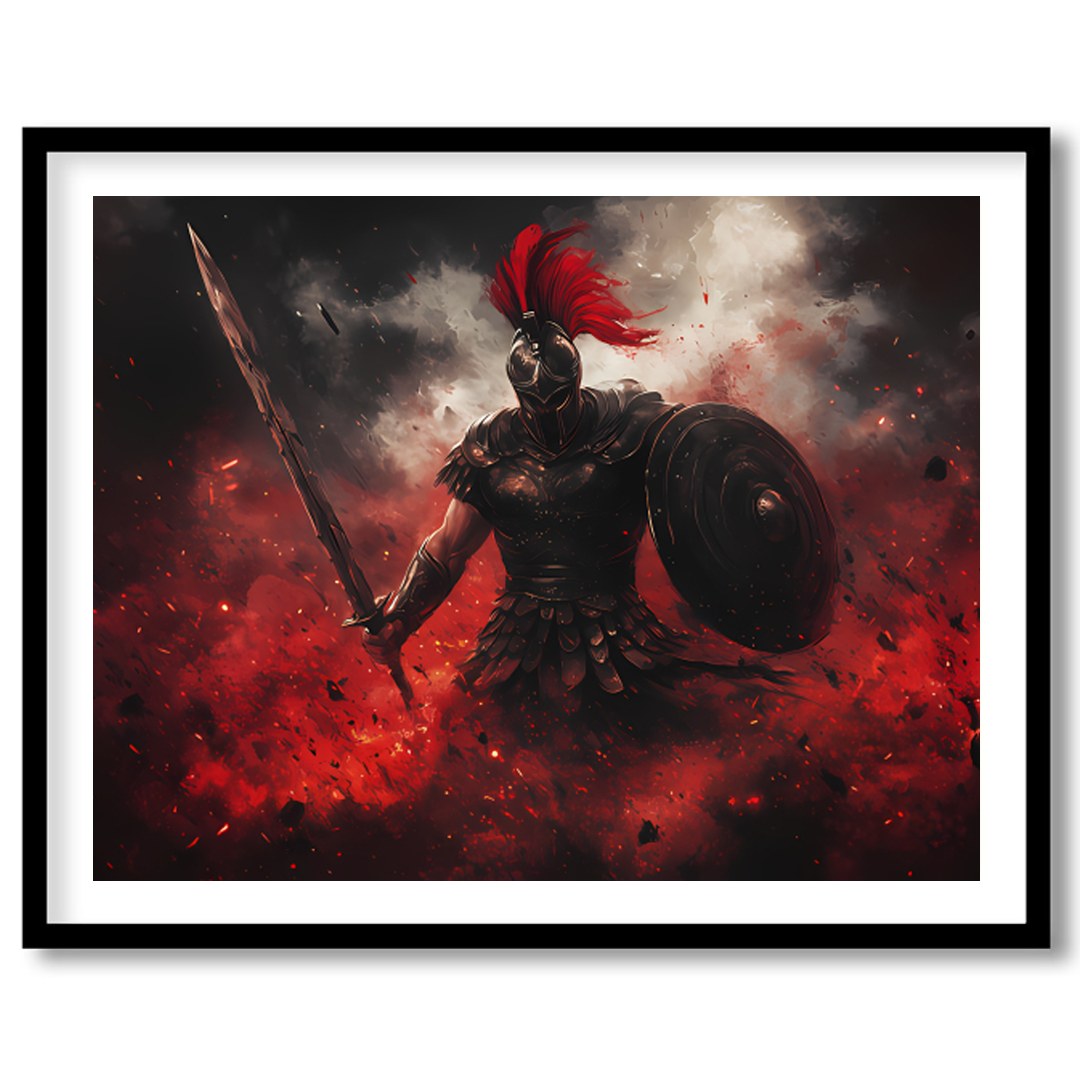 This mesmerizing artwork captures the intensity of a warrior engulfed in a storm of flames and for house