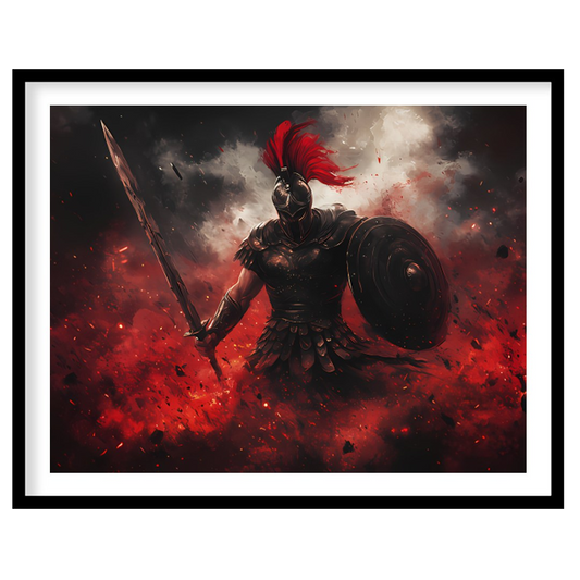 This mesmerizing artwork captures the intensity of a warrior engulfed in a storm of flames and for house