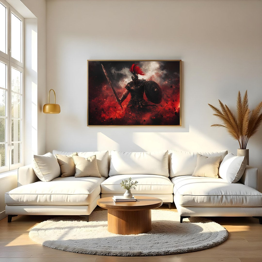This mesmerizing artwork captures the intensity of a warrior engulfed in a storm of flames and for Living Room