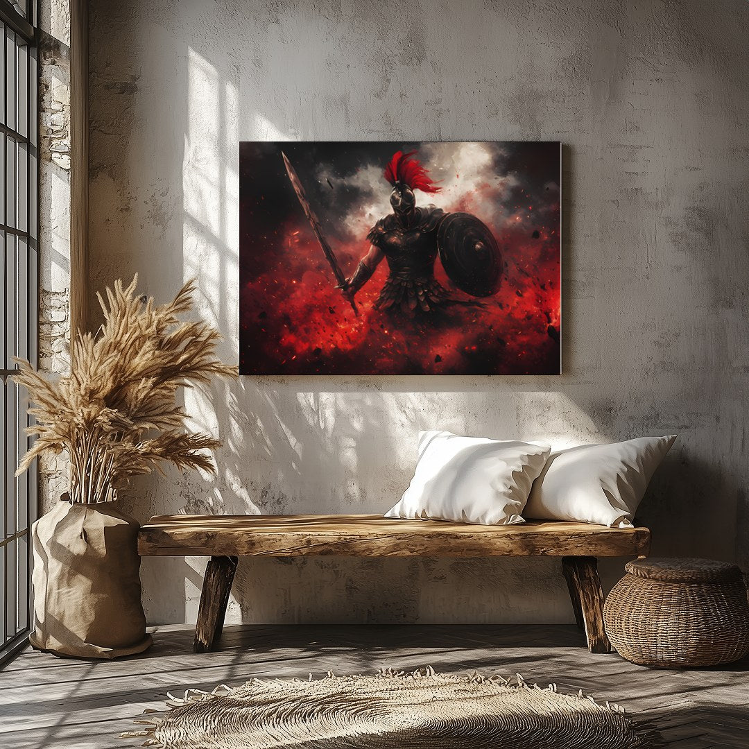 This mesmerizing artwork captures the intensity of a warrior engulfed in a storm of flames and for Veranda