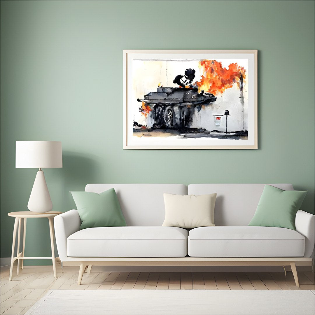 This bold piece captures the raw energy and chaos of urban street art, featuring a graffiti-styled for Hall