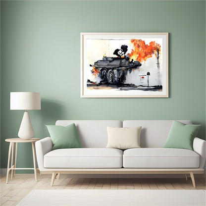 This bold piece captures the raw energy and chaos of urban street art, featuring a graffiti-styled for Hall