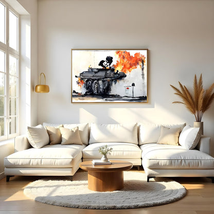 This bold piece captures the raw energy and chaos of urban street art, featuring a graffiti-styled for Living Room