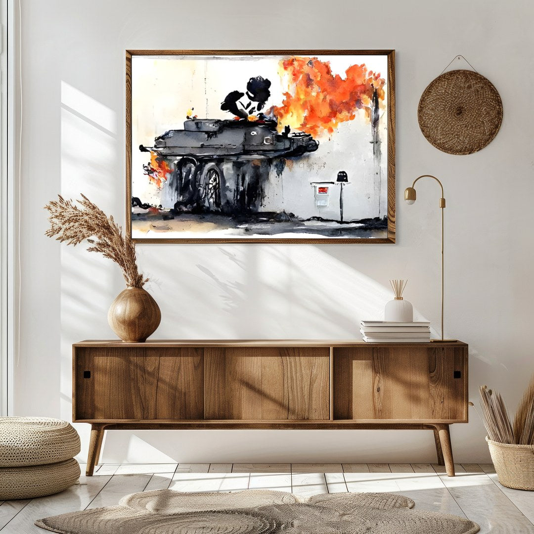 This bold piece captures the raw energy and chaos of urban street art, featuring a graffiti-styled for Sitting Area