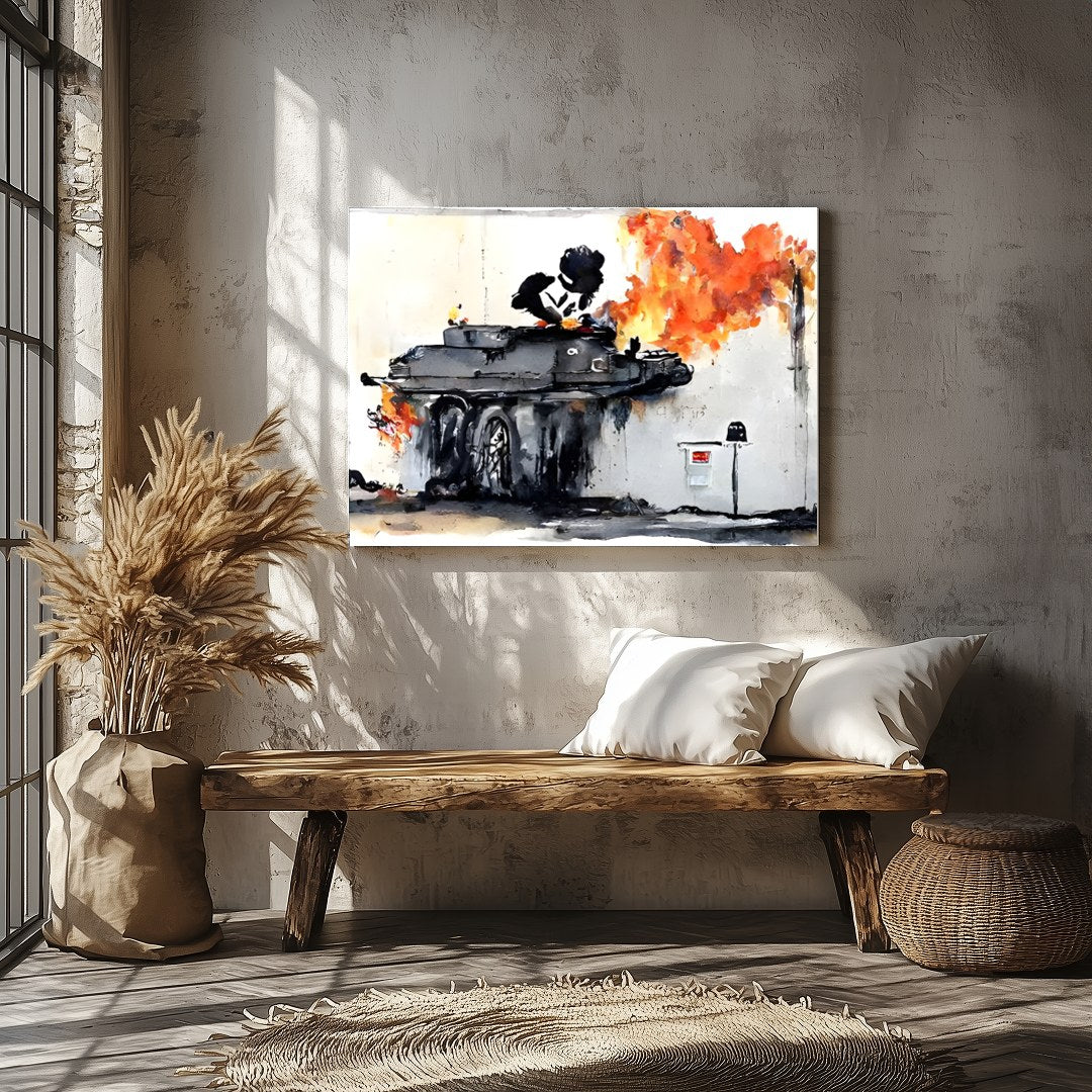 This bold piece captures the raw energy and chaos of urban street art, featuring a graffiti-styled for Veranda
