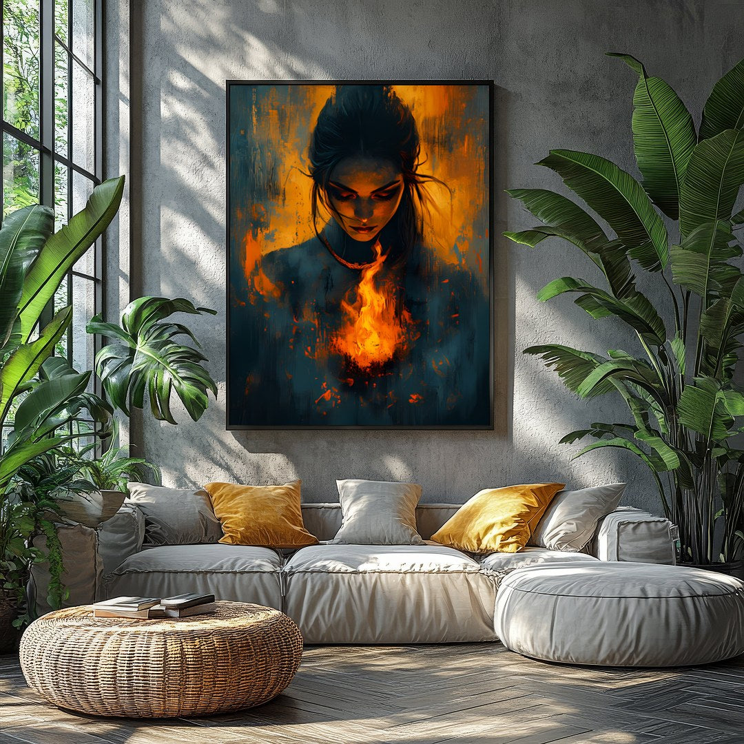 Immerse yourself in the captivating balance of fire and mystery with this evocative artwork. for Balcony