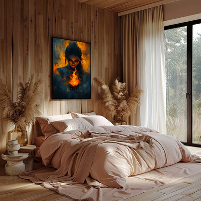 Immerse yourself in the captivating balance of fire and mystery with this evocative artwork. for Bedroom