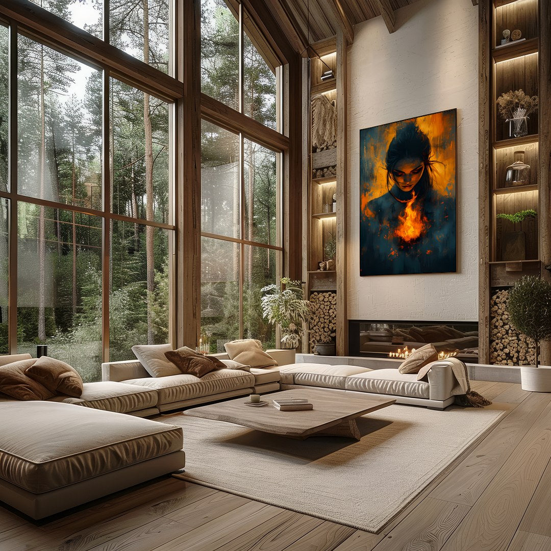 Immerse yourself in the captivating balance of fire and mystery with this evocative artwork. for Living Room