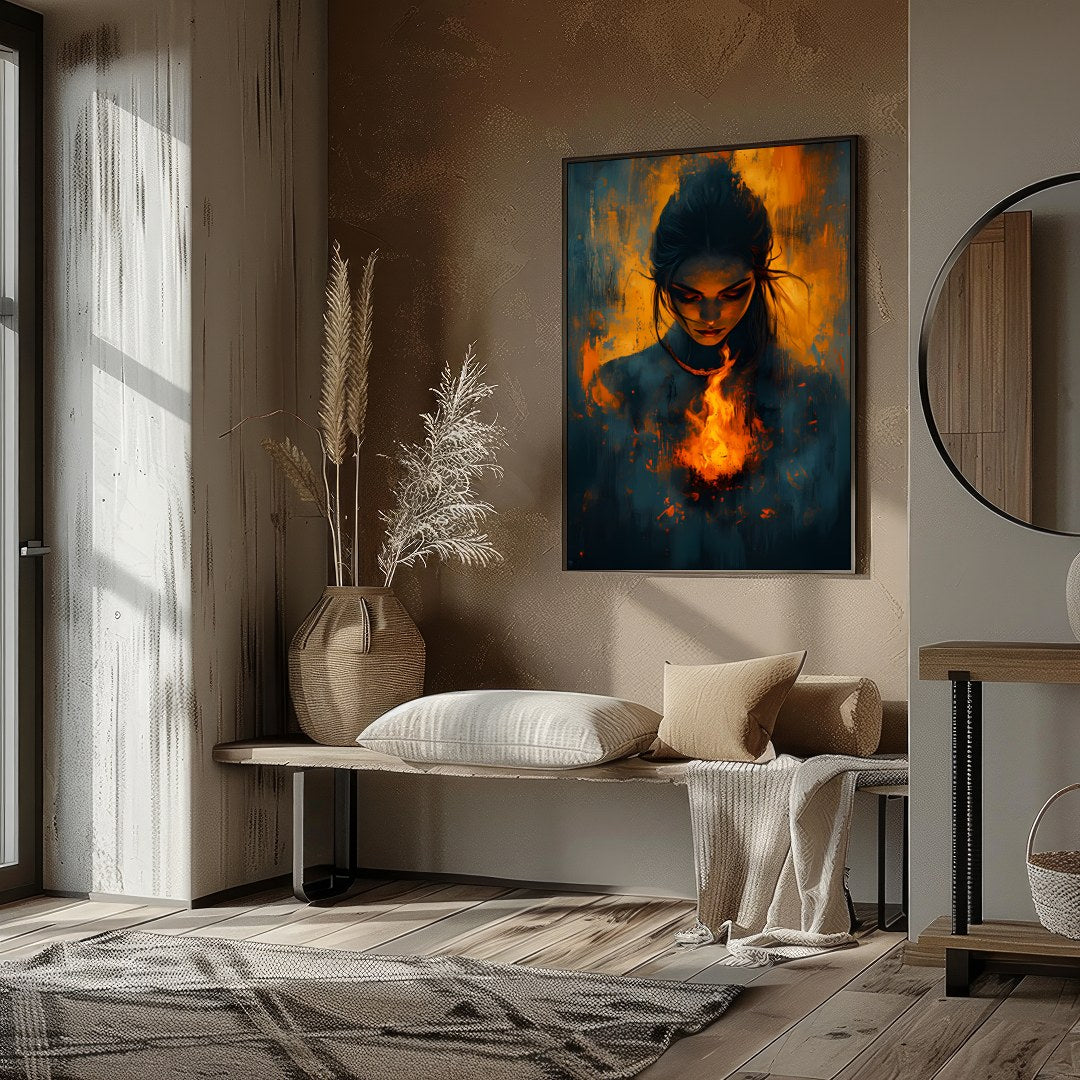 Immerse yourself in the captivating balance of fire and mystery with this evocative artwork. for sanctuary