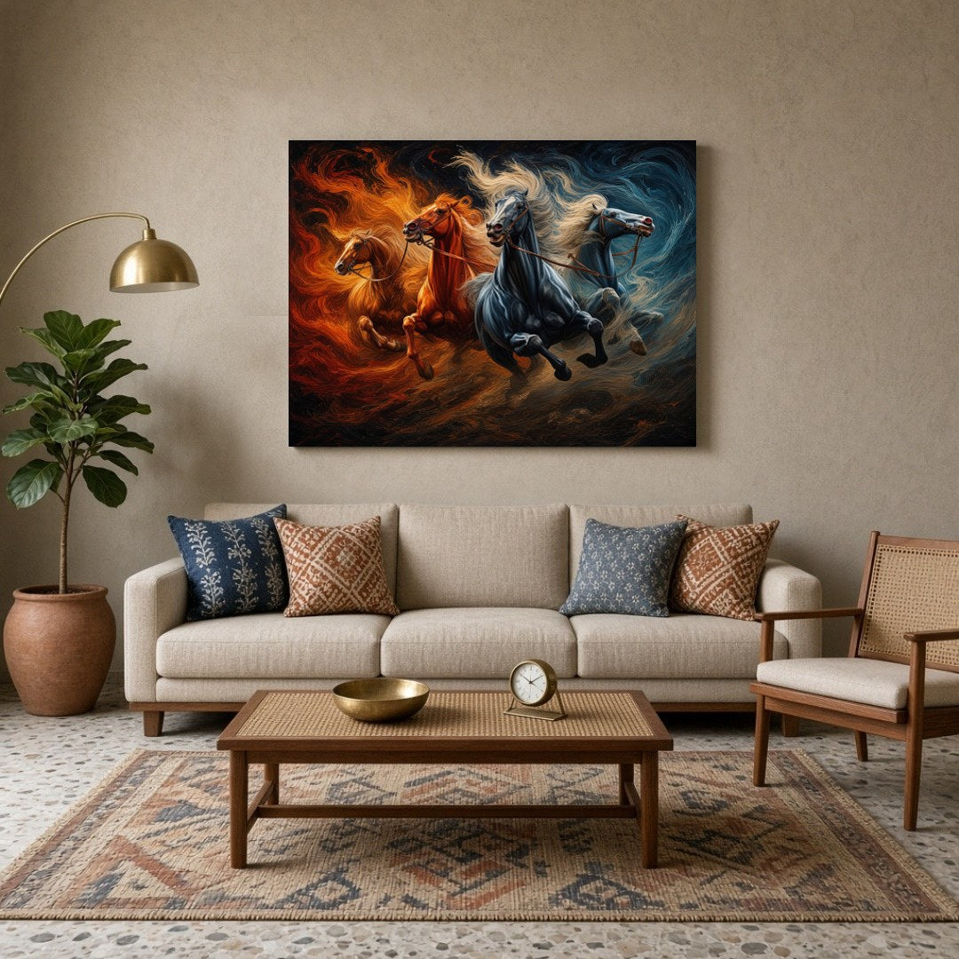 Captivate your space with the vibrant energy of this Vastu-inspired artwork, featuring powerful for Living Room