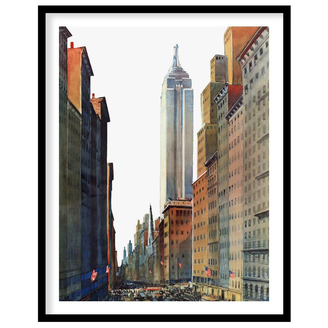 This captivating watercolor painting beautifully captures a classic New York City scene, looking do… for place