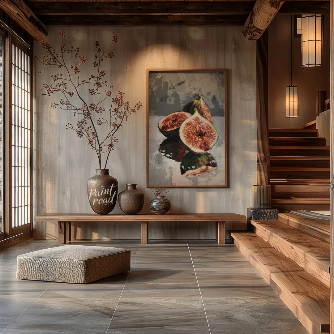 This captivating oil painting captures the beauty of ripe figs in a classic still life composition.… for entryway