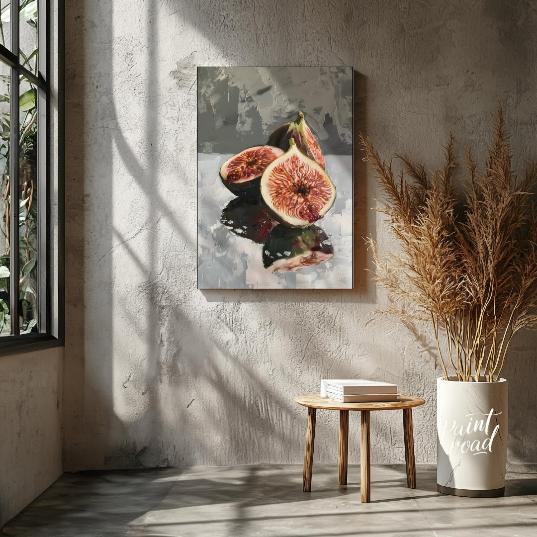 This captivating oil painting captures the beauty of ripe figs in a classic still life composition.… for living room